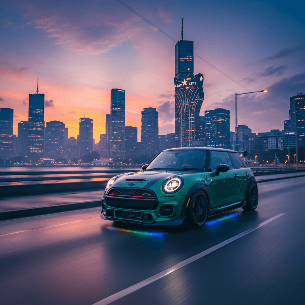 Mini‑Cursy chased by police in cyberpunk downtown