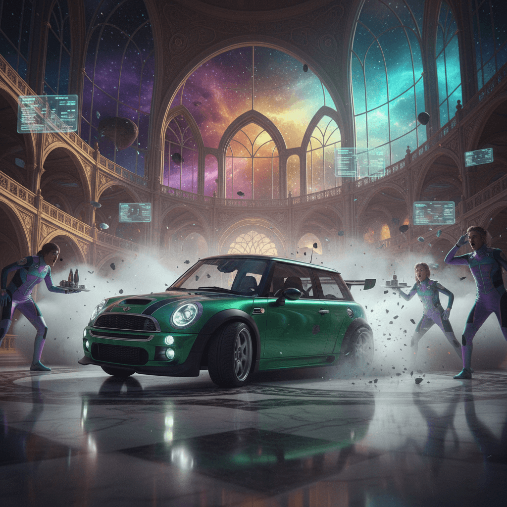 Mini‑Cursy on mountain racetrack at sunrise